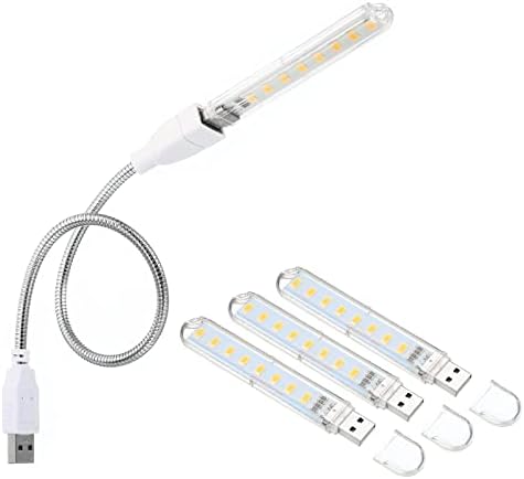 אורות לילה USB של פטיקיל, 3 יחידות 2W 8 חרוזי מנורה מקל אור LED עם 35 סמ זכר עד נקבה כבל אווז גמיש
