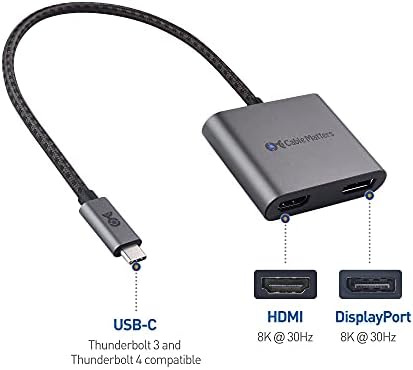 ענייני כבלים 8K או כפול 4K @60Hz USB -C ל- HDMI ומתאם DisplayPort באפור -את'נדרבול 4 ו- USB4 תואמים