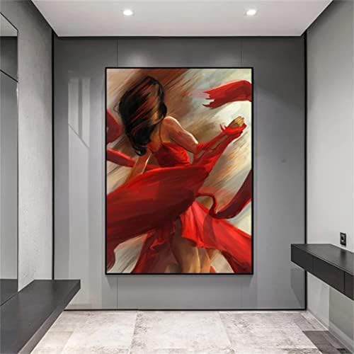 עבה בעבודת יד אדום חצאית אישה אמנות בד שמן ציור סלון קישוט גדול ציור