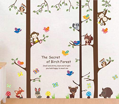 מדבקות קיר Covpaw תפאורה ביתית יער ליבנה חיות עץ ג'ונגל גן חיות קוף ינשופים ילדים משתלה