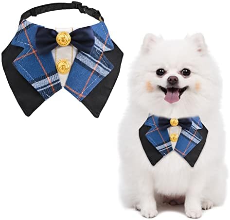 אורומה סטודנטיאלי כלב טוקסידו, קלאסי כחול לבדוק כלב עניבת פרפר צווארון פורמליות לחיות מחמד