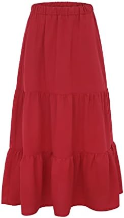 זורם קפלים מקסי מידי חצאיות לנשים מקרית קיץ בוהו מקסי חצאית מוצק צבע גבוהה מותן נדנדה שכבות