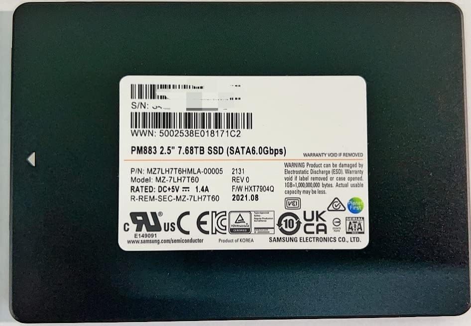 Samsung MZ7LH7T6HMLA-00005 PM883 סדרה 7.68TB SATA 6GBPS 2.5 אינץ
