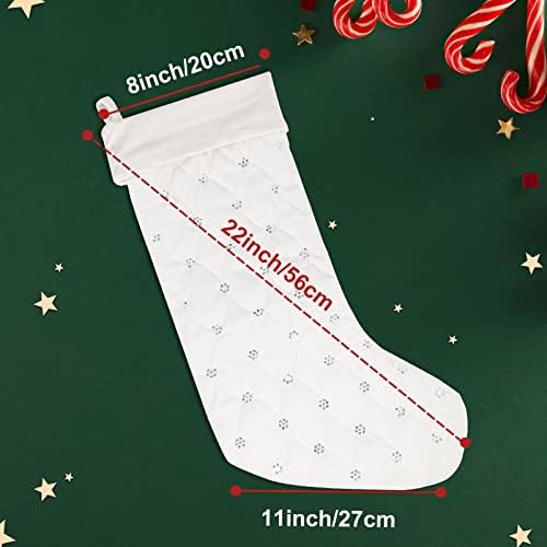 גרביים לבנים ואדומים של Rewizoo 4 חבילה 20 אינץ 'דפוס פתית שלג קטנה פשוטים קישוטי חג מולד לחג משפחתי,