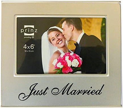 סט פרינץ של 2 מסגרת תמונה עומדת מתכתית, 6 על 4 אינץ ', עם אמירה פשוט נשואה - כסף