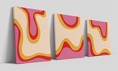 Litiu טרנדי היפי שנות ה -70 עקומה מופשטת דפוס גל אסתטי אסתטי ורוד ממוסגר קיר אמנות בד הדפסים עיצוב, 11'X