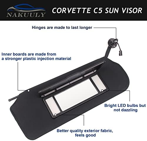 צמד מגן השמש של Nakuuly עם LED מעודכן LED מואר מואר יהירות תואם ל- Corvette C5 1997-2004 מחליף 10442033 10442034