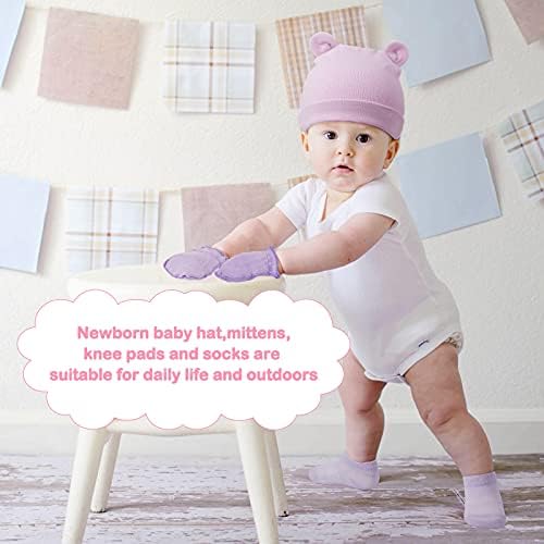 4 סטים כובע תינוקות שזה עתה נולד וכפפות כפית פעוטות כפית גרביים לא להחליק למשך 0-6 חודשים