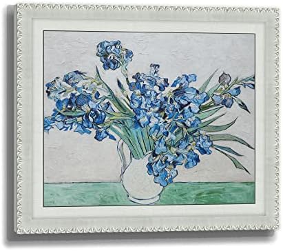 צבוע ביד ואן גוך מפורסם ציור שמן קלאסי קיר קיר קיר אמנות אירוסים כחולים באגרטל לבן בעבודת יד מקושטת מרקם מברשת