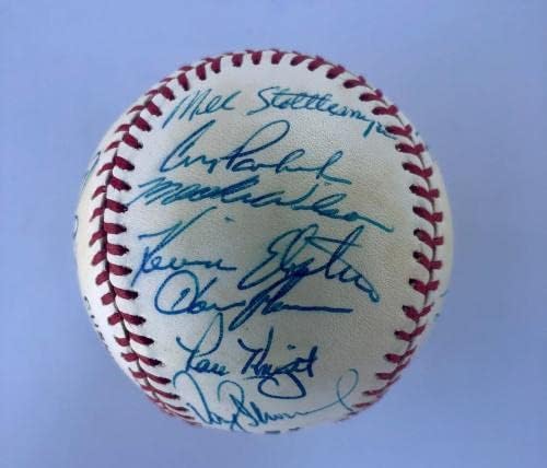 1986 קבוצת אלופת העולם של ניו יורק מטס חתמה על NL בייסבול 28 חתימות-מכתב JSA-כדורי בייסבול חתימה